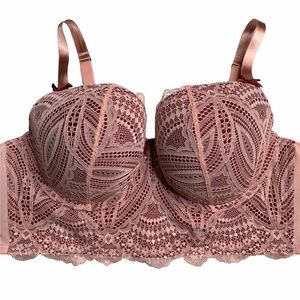 Cacique Boost Balconette Longline Bra Sz 42C Pink Lace Overlay